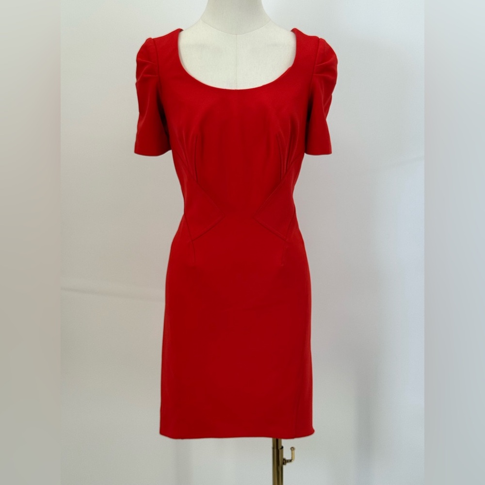 Z Spoke by Zac Posen Holler Back Cap Sleeve Pencil Sheath Vibrant Red Mini Dress
